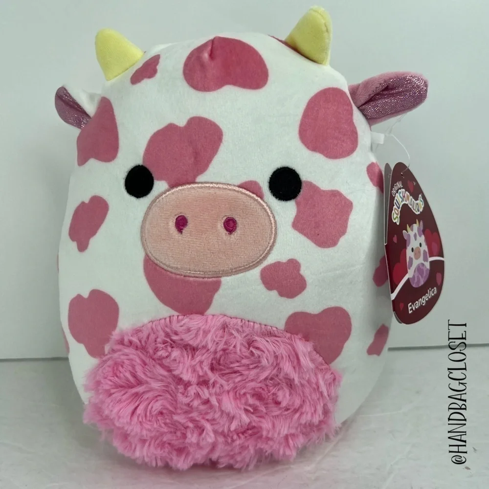 Squishmallow Pink Cow Evangelica Stuffed Animal and Keychain Set